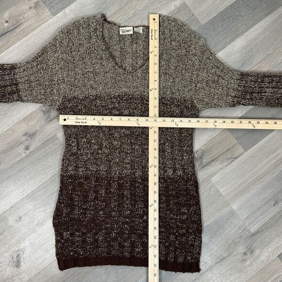 Carriage Court Vintage Marled Ombre Ribbed Knit V Neck Tunic Sweater Brown Small - Picture 10 of 11
